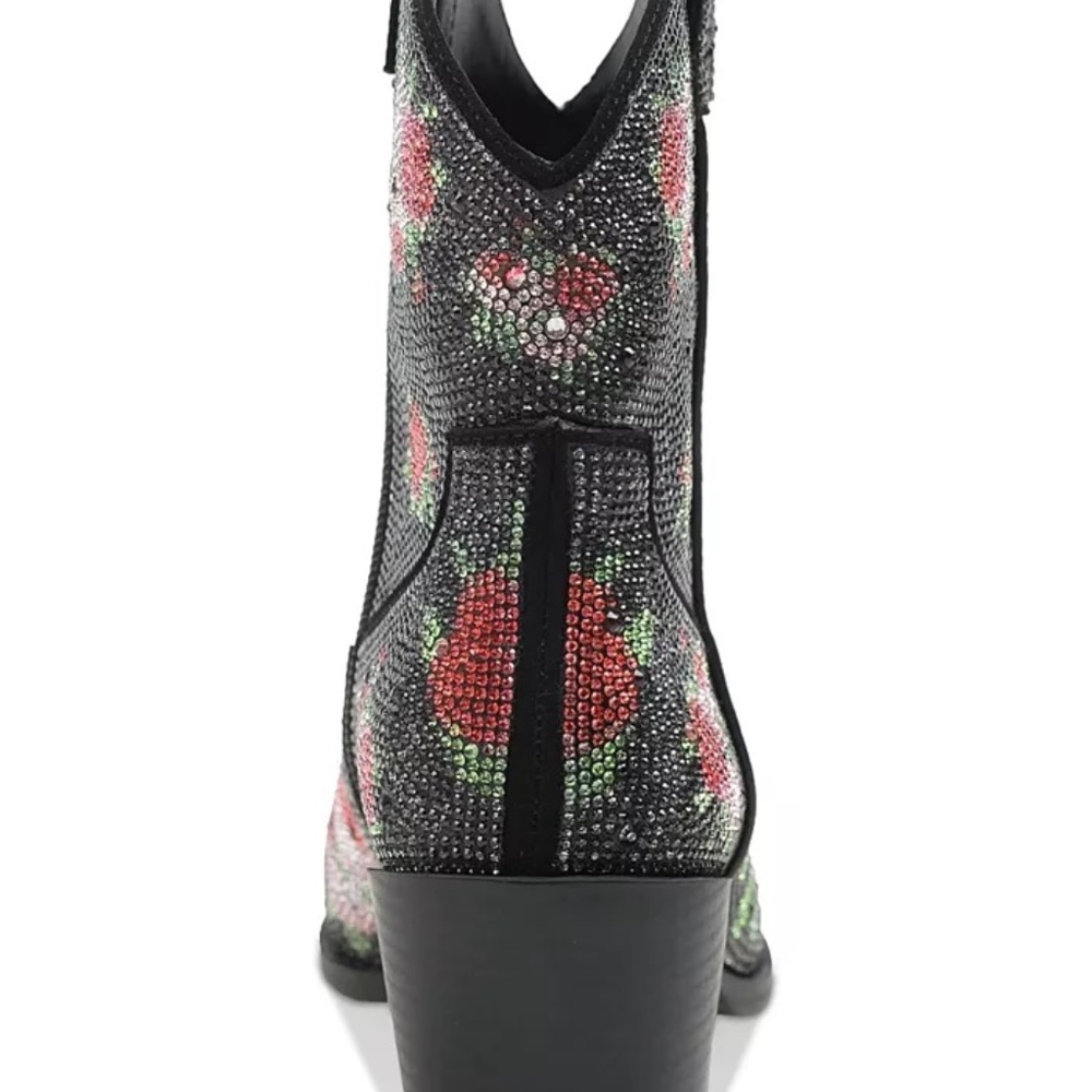 Wild Pair Lacey Floral Rhinestone Western Booties Black Size 7 & 10 , NEW - Picture 6 of 11